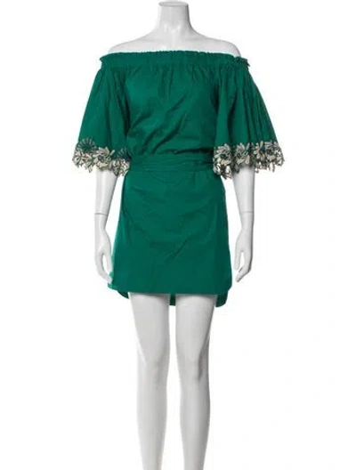 Pre-owned Sandro Off-the-shoulder Mini Dress In Green