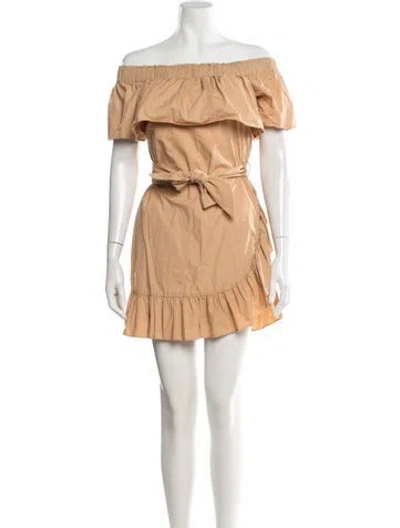 Pre-owned Sandro Off-the-shoulder Mini Dress In Neutral