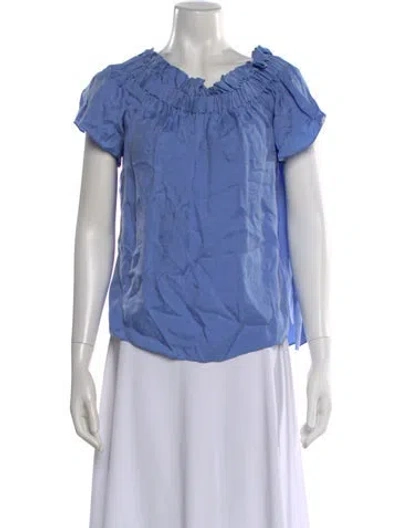 Pre-owned Sandro Off-the-shoulder Short Sleeve Blouse W/ Tags In Blue