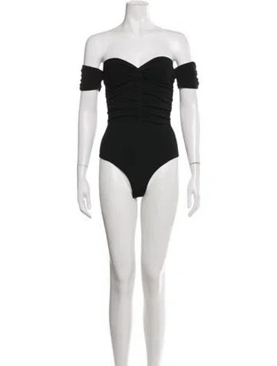 Pre-owned Sandro Off-the-shoulder Short Sleeve Bodysuit In Black