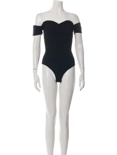 Pre-owned Sandro Off-the-shoulder Short Sleeve Bodysuit In Black
