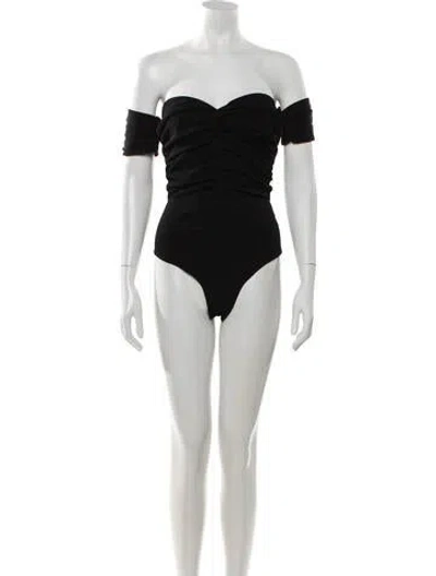 Pre-owned Sandro Off-the-shoulder Short Sleeve Bodysuit In Black