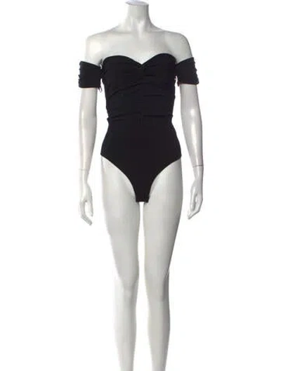 Pre-owned Sandro Off-the-shoulder Short Sleeve Bodysuit In Black