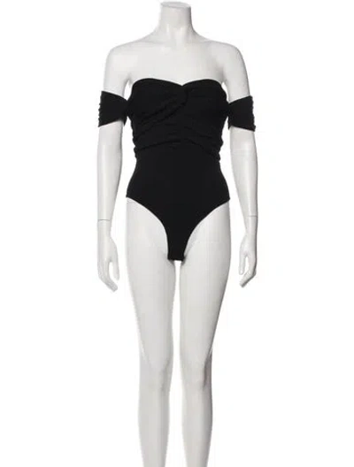 Pre-owned Sandro Off-the-shoulder Short Sleeve Bodysuit W/ Tags In Black
