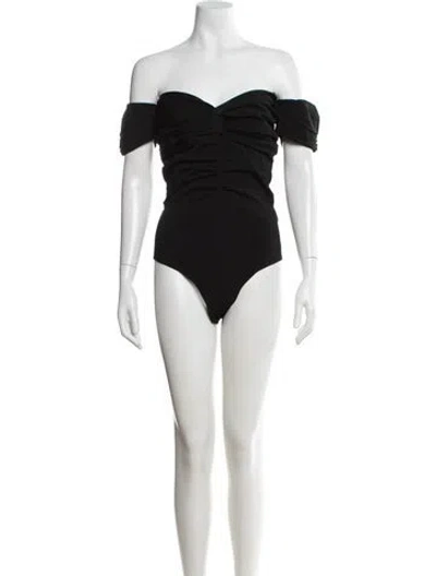 Pre-owned Sandro Off-the-shoulder Short Sleeve Bodysuit W/ Tags In Black