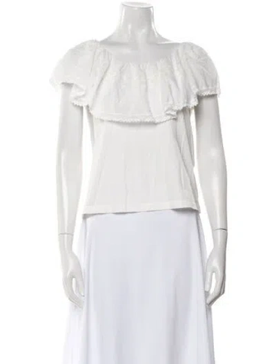 Pre-owned Sandro Off-the-shoulder Short Sleeve Crop Top In Neutral