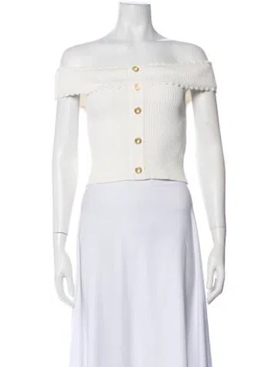 Pre-owned Sandro Off-the-shoulder Short Sleeve Crop Top In White