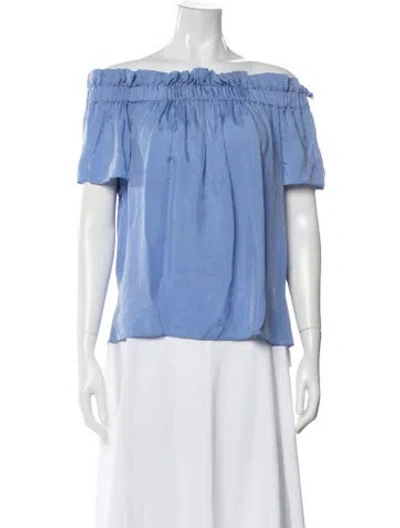 Pre-owned Sandro Off-the-shoulder Short Sleeve Top In Blue