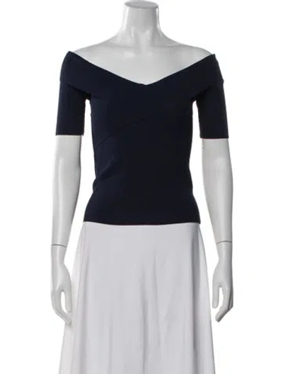 Pre-owned Sandro Off-the-shoulder Short Sleeve Top In Blue