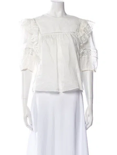 Pre-owned Sandro Off-the-shoulder Three-quarter Sleeve Crop Top In White