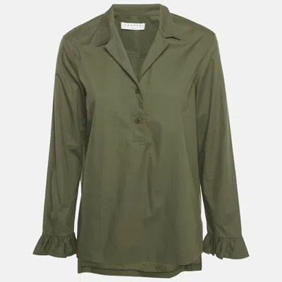 Pre-owned Sandro Olive Green Cotton Long Sleeve Top L