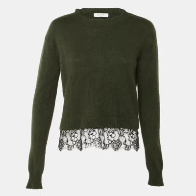 Pre-owned Sandro Olive Green Wool & Lace Hem Sweater S