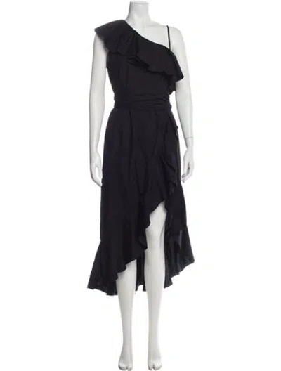 Pre-owned Sandro One-shoulder Long Dress In Black