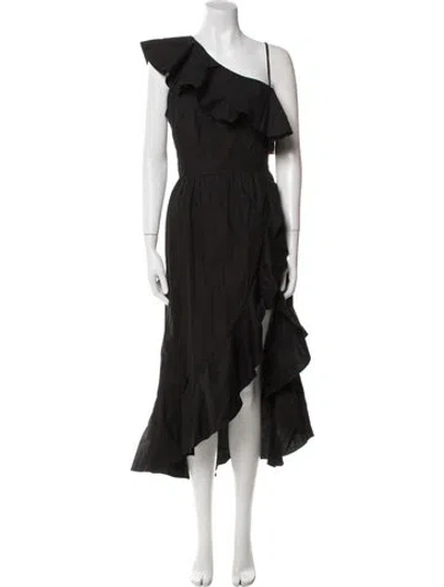 Pre-owned Sandro One-shoulder Long Dress In Black