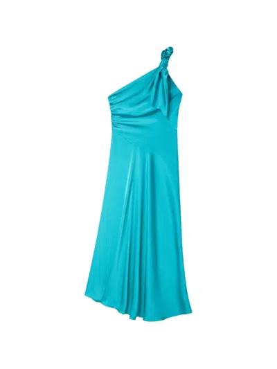 Sandro One-shoulder Midi Dress In Blue