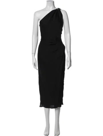Pre-owned Sandro One-shoulder Midi Length Dress In Black