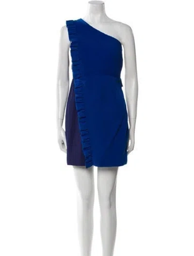 Pre-owned Sandro One-shoulder Mini Dress In Blue