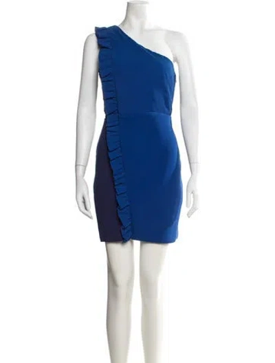 Pre-owned Sandro One-shoulder Mini Dress In Blue