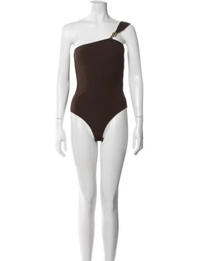 Pre-owned Sandro One-shoulder Sleeveless Bodysuit In Brown