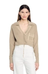 Sandro Long-sleeved Knit Sweater In Beige