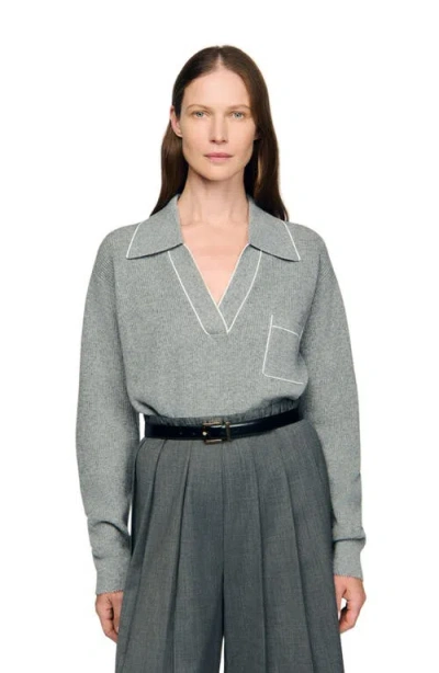 SANDRO SANDRO OPEN POLO-COLLAR NECK SWEATER