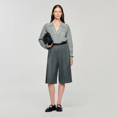 Sandro Open Polo-collar Neck Sweater In Gray