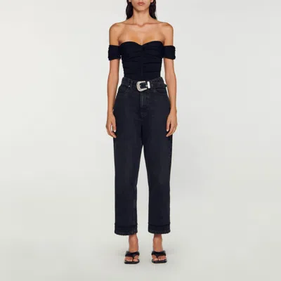 Sandro Open-shoulder Bodysuit In Black
