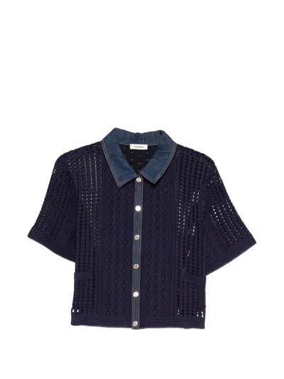 Sandro Openwork Collared Shirt In Blue