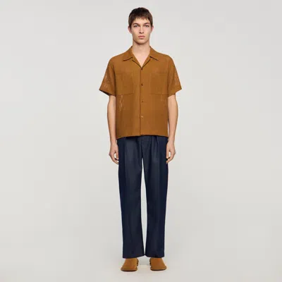 Sandro Openwork Mesh Shirt In Brown