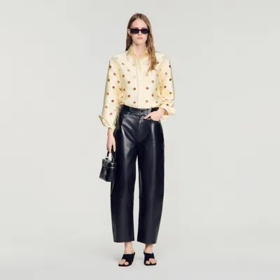 Sandro Openwork Rhinestone Shirt In White
