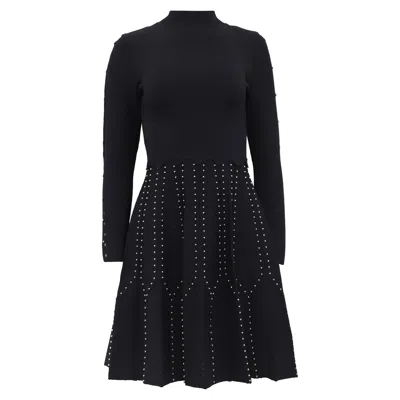 Sandro Opinion Studded Long Sleeve Mini Dress In Black Viscose