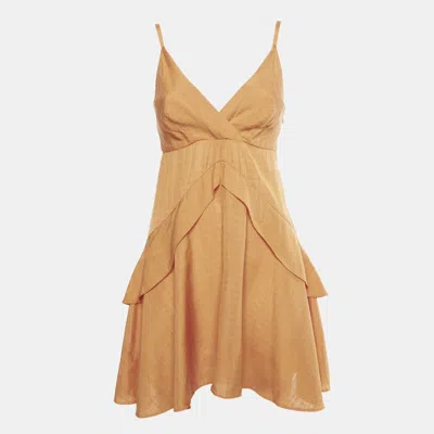 Pre-owned Sandro Orange Crepe Ruffle Gisele Mini Dress M
