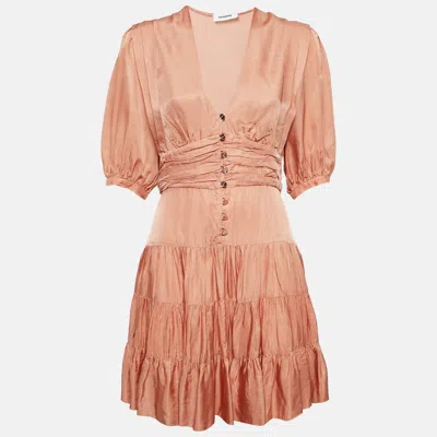 Pre-owned Sandro Orange Crepe Tiered Mini Dress S