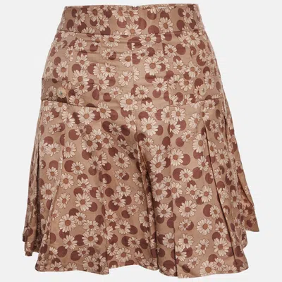 Pre-owned Sandro Orange Floral And Polka Dot Print Twill Pleated Skort M