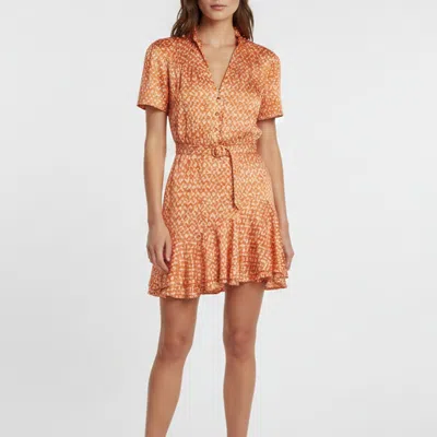 Pre-owned Sandro Orange Printed Satin Asymmetrical Short Dress Xs
