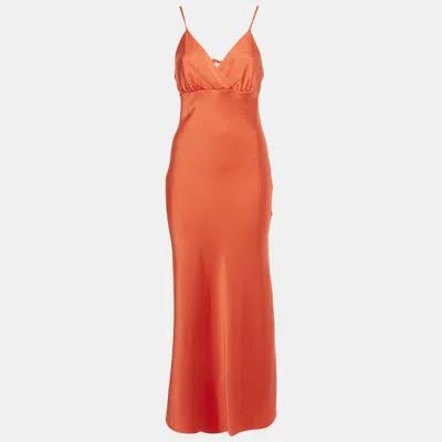 Pre-owned Sandro Orange Satin Floaty Maxi Dress S
