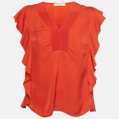 Pre-owned Sandro Orange Silk Ruffled Top S
