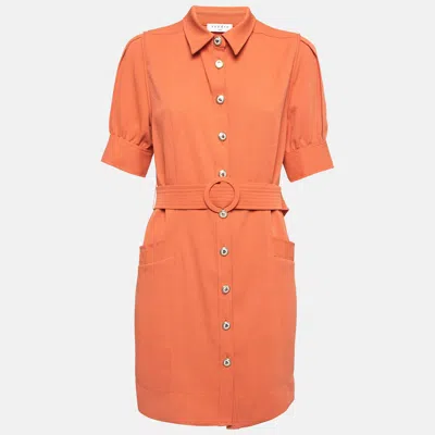 Pre-owned Sandro Orange Stretch Knit Belted Joody Mini Dress M
