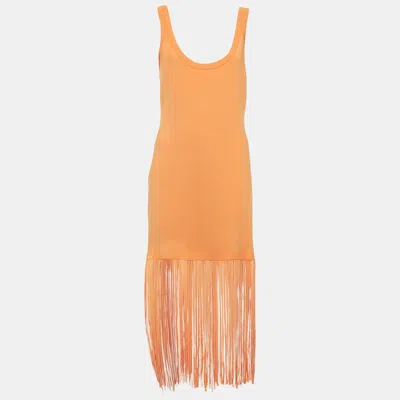 Pre-owned Sandro Orange Tassel Knit Midi Dress Xl