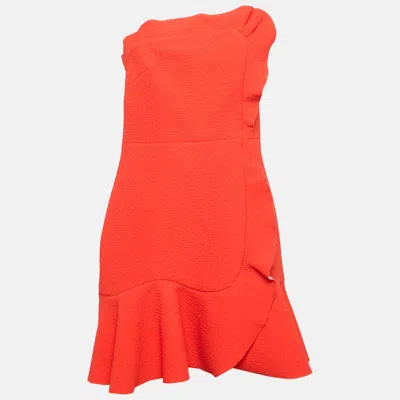 Sandro Orange Textured Jersey Ruffled Mini Dress