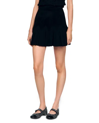 Sandro Fanfan Tiered Gathered Velvet Skirt In Black