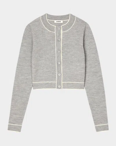 Sandro Ori Wool Knit Cardigan In Noir / Gris