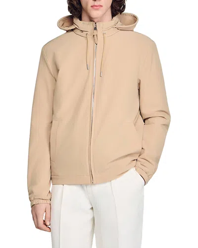 Sandro Orion Hooded Zip Up Jacket In Neutral
