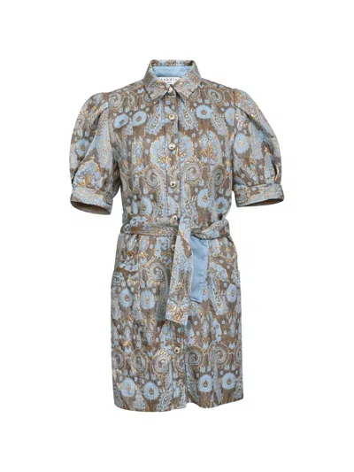 Pre-owned Sandro Orlan Metallic Jacquard Mini Dress In Blue
