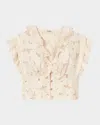 Sandro Womens Naturels Frill-trim Lace-embroidered Cotton-blend Top In Ecru