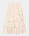 Sandro Womens Naturels Floral-pattern Tiered-hem Lace Midi Skirt In Ecru