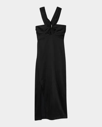 Sandro Ornella Crossover Halter Maxi Dress In Black