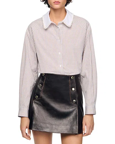 Sandro Cotton Check Embellished Shirt In Neutral
