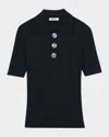 Sandro Ory Ribbed Polo Sweater In Navy Blue