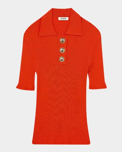 Sandro Ory Ribbed Polo Sweater In Poppy
